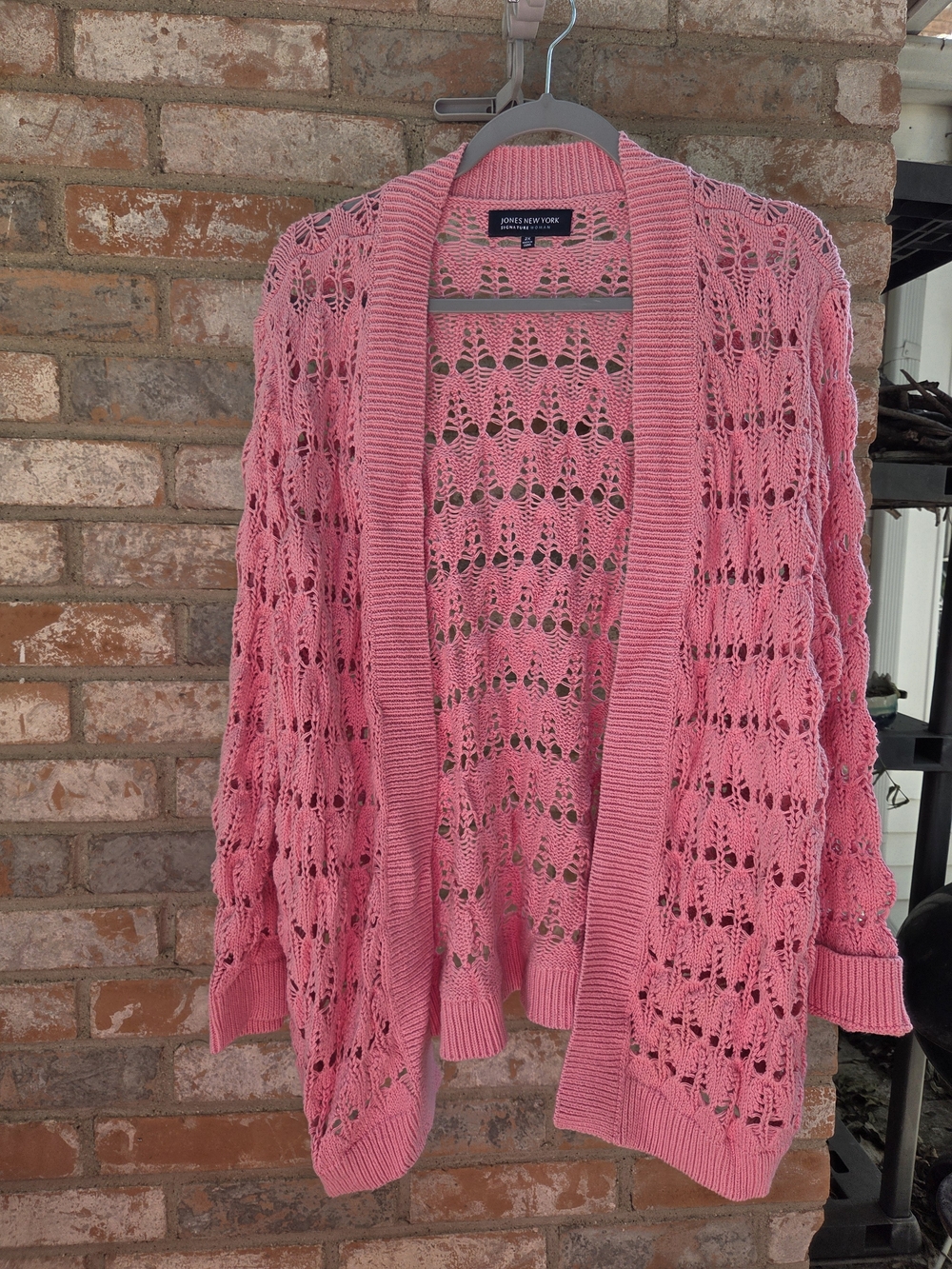 Jones New York Signature Woman Open Knit Cardigan Sweater Pink Size 2X